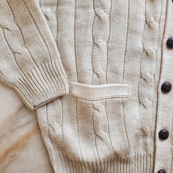 JC Penney Towncraft Cableknit Men's Large Cardigan Sweater Cream NOS Hong Kong - Picture 4 of 7